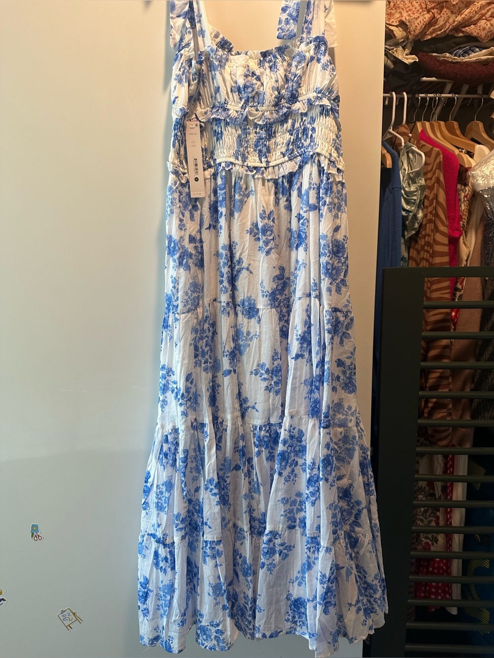 Blue and White Floral Tiered Maxi Dress
